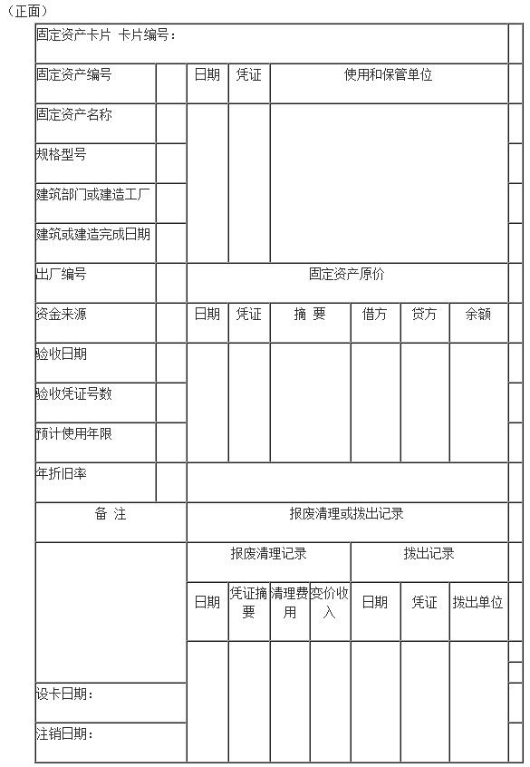 固定资产会计核算明细分类账正面
