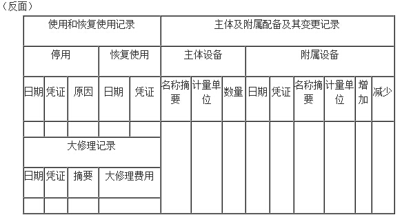 固定资产会计核算明细分类账反面