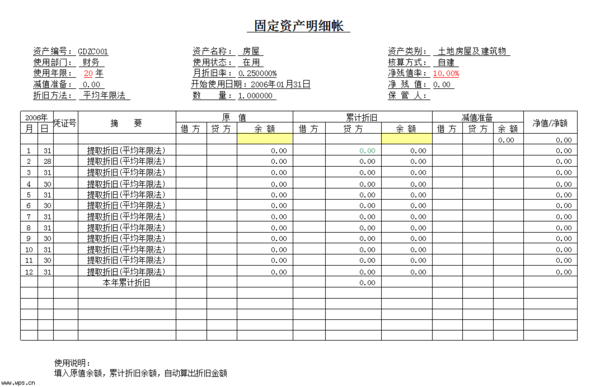 固定资产明细账怎么填